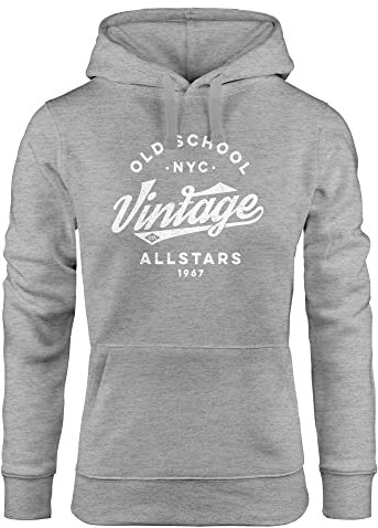 Neverless® Hoodie Damen College Style Schriftzug Oldschool Vintage Allstars Kapuzen-Pullover Fashion Streetstyle grau M