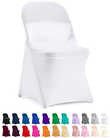 Peomeise Stuhlhussen für Klappstuhl, dehnbar, Spandex, für Hochzeit, Party, Esszimmer, Bankett, Event, 12 Stück, Weiß