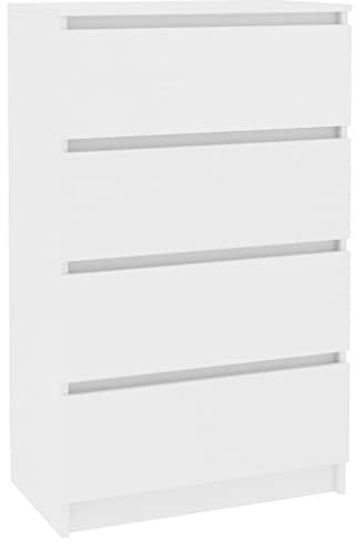 vidaXL Sideboard, Kommode mit viel Stauraum, Schrank mit 4 Schubladen, Schubladenschrank Anrichte für Wohnzimmer, Modern, Weiß 60x35x98,5cm Holzwerkstoff