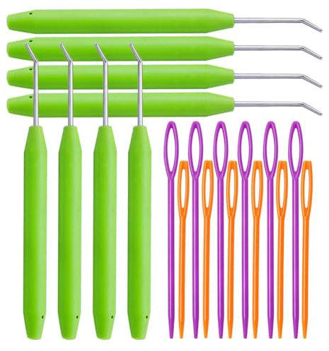 WONVOC Loom Strickhaken-Set, Häkelnadel-Set, 8 Stück grüne Strickwebstuhlhaken mit 12 bunten Kunststoff-Nähnadeln für Strickwebstühle, Strickbretter