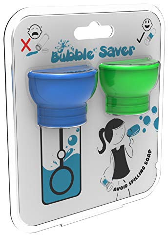 BubbleSaver - Wiederverwendbare Abdeckung für Kinder-Seifenblasen - Loch für Zauberstab schließt, um die Flüssigkeit in der Flasche zu halten - Für Party & Spiele - 2er-Pack (Farbe Grün/Blau)