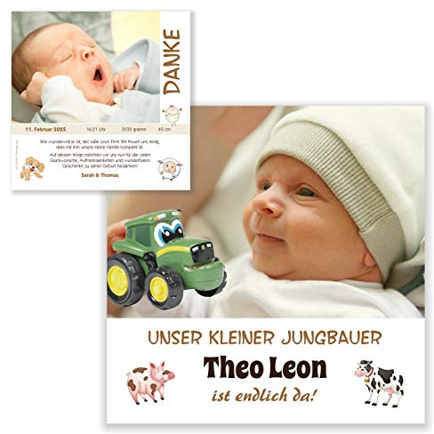 Unser-Festtag Kleiner Junglandwirt Geburtskarte Danksagung edel modern Dankeskarten zur Geburt für Baby, mit Foto, Ihr Text - 80 Karten