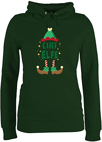 Pullover Damen Hoodie Frauen - Weihnachten Chef Elfe I Weihnachtself - XL - Dunkelgrün - weihachtspullover weihnachtspullis weihnachtsmotiv elf Hoody Weihnachtspullover weinachtshoodies Christmas