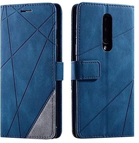 SONWO Hülle für OnePlus 8, Premium Leder PU Handyhülle Flip Case Wallet Silikon Bumper Schutzhülle Klapphülle für OnePlus 8, Blau