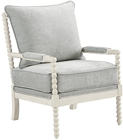 OSP Home Furnishings Kaylee Spindle Accent Chair with Antique White Wood Frame, Smoke Grey Fabric