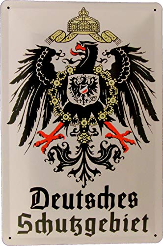 Tin Sign Blechschild 20x30 Deutsches Schutzgebiet mit Wappen Kaiserreich bis 1918 Hohenzollern Weltkrieg Militär Preußen