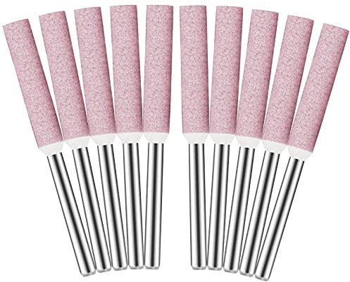 PRECIHW 10 Pack Burr Grinding Stone File, Polishing Grinding Tool Grinding Bits for Chainsaw Sharpener, Pink, 3/16 Inch/ 4.8 mm