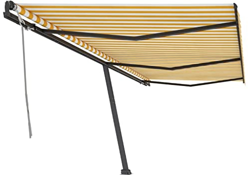 vidaXL Standmarkise Einziehbar Handbetrieben Markise Sonnenmarkise Balkonmarkise Sonnenschutz Gelenkarmmarkise Terrasse Garten 600x350cm Gelb Weiß