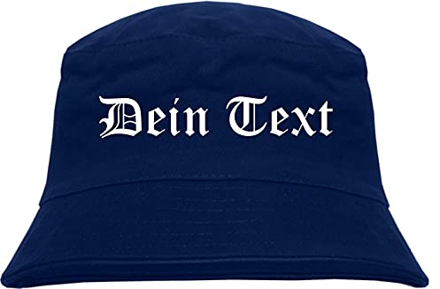 Individueller Fischerhut - altdeutsch gerade - Bucket Hat mit Wunschtext Bedruckt Dunkelblau XL
