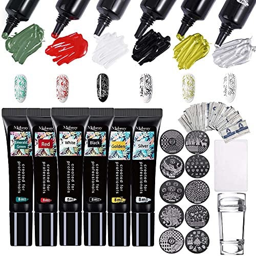 Kit de estampado de uñas con esmalte de estampado, juego de esmalte de gel para estampado de uñas, herramienta de estampado de uñas, placa de estampado de uñas UV, pintura de gel para uñas