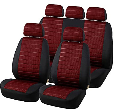 TOYOUN Autositzbezüge Full Set Universal Fit Jacquard Tuch Auto Sitzbezüge Set Rot Sitzbezüge Auto Set Stoff Universal Autositzbezüge Sitzschoner Auto Schonbezug Autositz Rot