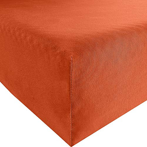 REDBEST Spannbettlaken Denver Elasthan-Jersey-Stretch Terra Größe 90x190 cm - 100x200 cm - besonders weich und anschmiegsam, bügelfrei, mit Rundumgummi