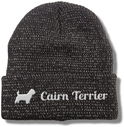 siviwonder Beanie wintermütze schwarz Cairn Terrier reflektierende Mütze Stickerei Hund Winter Strickmütze Reflex Beanie warm Sichtbarkeit bei dämmerung und Nacht für gassi joggen