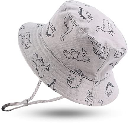 XIAOHAWANG Baby Sonnenmütze Jungen Sonnenhut UV Schutz Baby Mädchen Mütze Sommer Atmungsaktiv Kinder Fischerhut Mit Mesh-Futter (Grau Dinosaure, 0-3Monate)