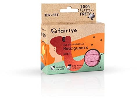 FAIRHAIR Haargummi 3er-Set - Rosa | Zopfgummis aus Bio-Baumwolle und Naturkautschuk | Ohne störendes Metall oder Naht | Schonend zum Haar und umweltfreundlich | Einfach aufkochen & wiederverwenden