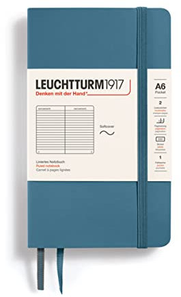 LEUCHTTURM1917 365650 Notizbuch Pocket (A6), Softcover, 123 nummerierte Seiten, Stone Blue, Liniert