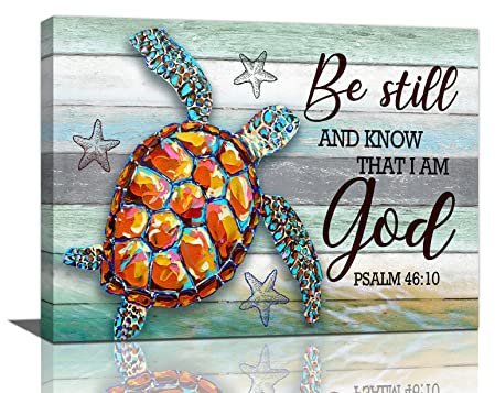 Blaugrüne Meeresschildkröte Wandkunst Gott Jesus Bibel Psalm Bilder Wanddekoration Glaube Inspirierende Zitate Leinwand Gemälde Kunstwerke Strand Blau Ozean Tier Poster Gerahmt für Badezimmer