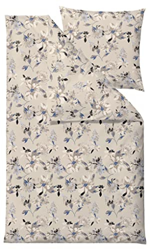 Södahl Organic History Bloom Bio Bettwäsche 135x200 cm aus 100% Bio-Baumwolle, Set mit 1 Bettbezug 135 x 200 cm und 1 Kissenbezug 80 x 80 cm, Satin-Gewebe, Blumen-Motiv, Beige