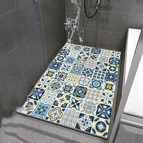 Tapis douch antidérapant, tapis de douche antirouleau doux avec trous d’évacuation, en PVC luffa pour zones humides (80 x 120 cm)