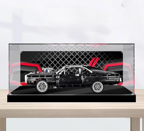 APRILA Acryl Vitrine für Kompatibel Mit 42111 Technic Dom's Dodge Charger, Staubdichte Vitrine Transparente Schaukasten Aufbewahrungsbox für Modelle Sammlerstücke, 45 x 21 x 17CM(Nur Vitrine)