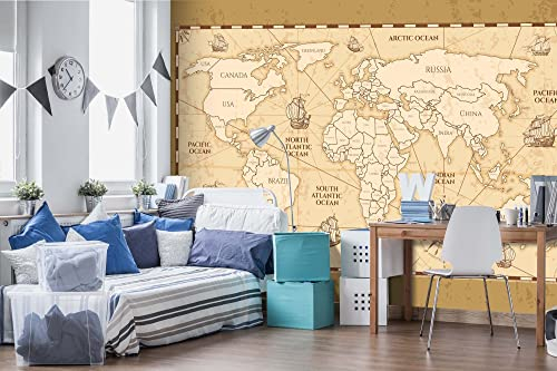 DIMEX LINE Non-Woven Photo Wallpaper Antique World MAP 375 x 250 cm - Non-Woven Wallpaper, Wall Mural, Wall Pictures - Wallpaper for Living Room, Bedroom, Office, Kitchen