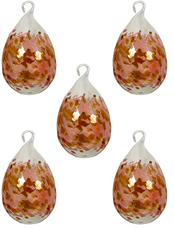 Lauschaer Glas Ostereier aus Glas mit Granulat Verschiedene Größen und Sets mundgeblasen handgeformt (5, opalrosa mit Gold)