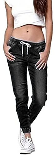 ZH8FCHAN Jean Femme Taille Haute en Denim Cordon De Serrage Mode Jeans Femme Ceinture élastiques Pantalon Ample avec Poches Jean à Enfiler Pantalons De Jogging