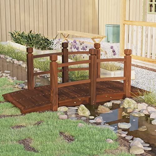 Tidyard Gartenbrücke Teichbrücke Dekobrücke Holzbrücke mit Geländer Garten Dekoration Massivholz Fichte 150x67x56 cm
