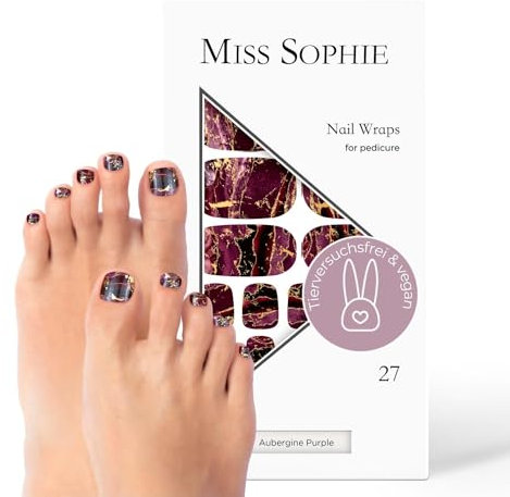 Original Miss Sophie Pedi Wraps I Aubergine Purple Pedicure I 27 ultra-dünne Nagellack-Streifen mit Muster I Für Fußnägel I Hält auf Natur- sowie lackierten, Acryl-, Gel- & Shellac-Nägeln