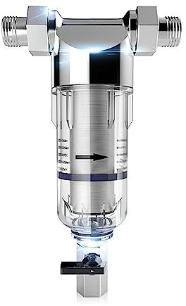 AYYDS Rückspülfilter, Wasserfilter Wiederverwendbare, Wasser Vorfilter Sedimentfilter, Spin Down Sediment Wasserfilter, Ausspülbarer Feinfilter (3/4 Zoll, Edelstahl)