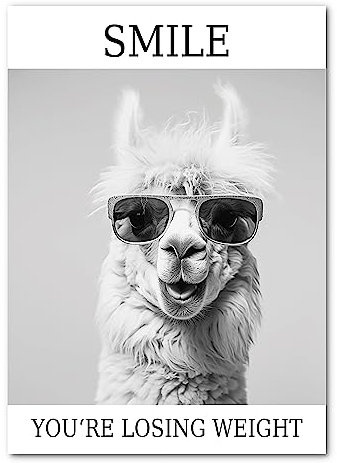 LAVEMA Badezimmer Deko Bilder - Poster DIN A4 ohne Rahmen - lustige Wanddeko - schwarz weiß Wandbilder - WC Deko - Lama mit Sonnenbrille