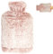 Bouillotte eau Chaude 2L Bouteille d'eau Chaude avec Housse Peluche Ultra douce pour Adulte & Enfant- la main, Soulage les Douleurs, Thérapie par la Chaleur, Rose
