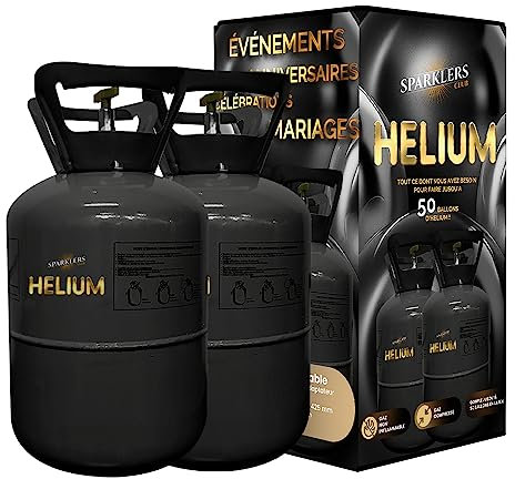 Hélium 2 Grandes Bouteilles Gaz d'Hélium pour 100 Ballons - Bonbonne Jetable 0,80m3 Idéale pour des Festivités, Anniversaires, Mariages et Fêtes - Faites flotter vos ballons avec SPARKLERS CLUB®