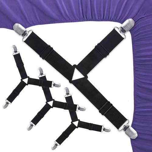 ZEACCT 4 Stücke Bettlakenklammern, Bettlaken Spanngurte, Verstellbare Bettlakenspanner, Matratzenbezug Clip, Bettlakengurt, Bettlakenbefestigungen, für Bettlaken, Matratze, Sofa (Schwarz)