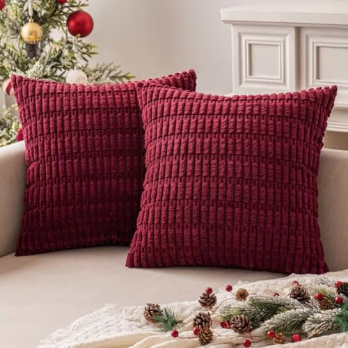 MIULEE 2er Set 40x40 cm Kordsamt Kissenbezüge Moderne Kissenhüllen Dekorative Sofakissen Dekokissen Weicher Zierkissenbezug für Wohnzimmer Sofa Schlafzimmer Boho Dekor WeinRot