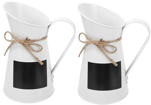 Toddmomy 2pcs Chalkboard Label Vase Milk Can Jug Flower Arrangement Vase Jug Planter Tin French Style Bucket Retro Pitcher Vase Dried Flower Pot Milk Can Vase Groceries White Decorate Metal