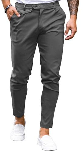 Fezia herr chinos byxor bomull slim fit tygbyxor casual stretch byxor män slip-on byxor, Mörkgrå, L