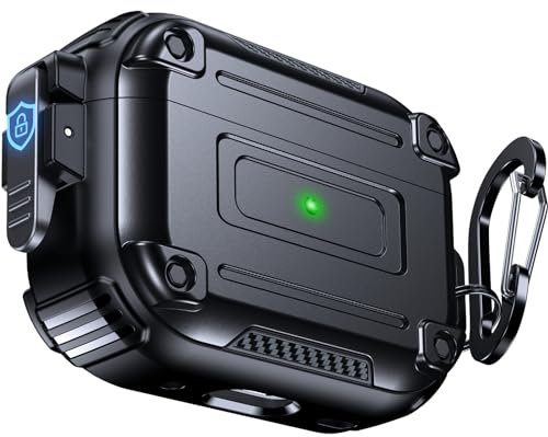Chicfun Armour Lock für AirPods Pro 2 Hülle Case with Sicheres Schloss, Kompatibel mit MagSafe [360° Robuster Schutz] Schutzhülle AirPods Pro 2/1 Generation Hülle Case Schutzhülle Schwarz