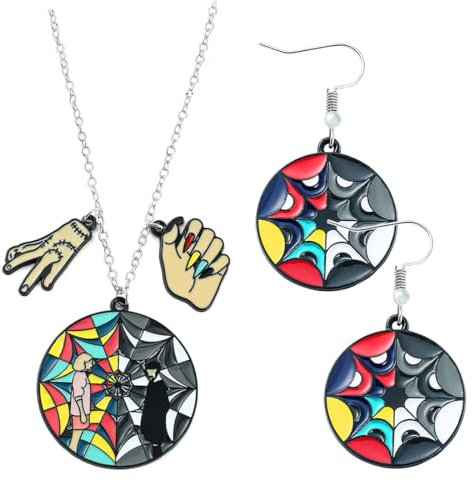 Philoctes Fashion Bijouterie Ketten,Ketten mit Anhänger und Ohrringe Set,Spinnennetz Anhänger,Gotische Tropfen Ohrring Accessoires Geschenk für Fans Damen Und Mädchen