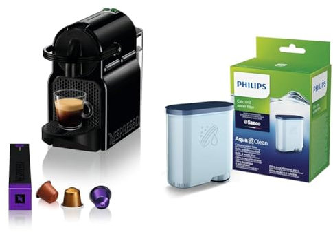 Nespresso De'Longhi EN 80.B Inissia, Hochdruckpumpe, Energiesparfunktion & Philips AquaClean Kalk- und Wasserfilter für Espressomaschine, Kein Entkalken bis 5000 Tassen, Einzelpack