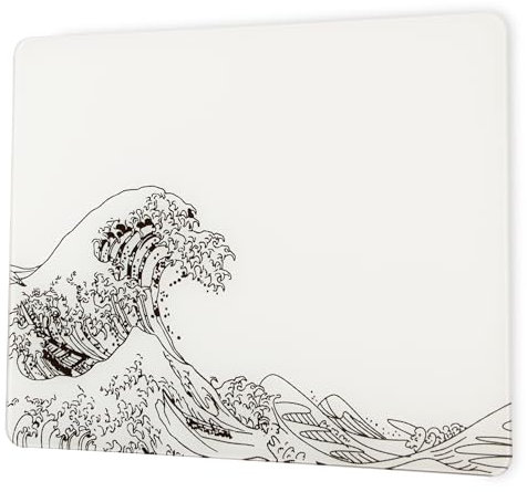 Glass Gaming Mousepad, White Kanagawa Hard Mouse Pad for Gaming,Professional Large Mouse Mat 410mm*310mm, Special Glass Surface with Improved Precision and Speed