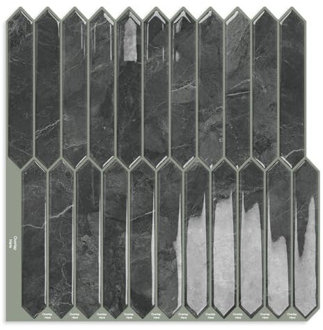 Grey Long Hexagon Tile Peel and Stick Backsplash, 10 Sheets Self-Adhesive Wall Tiles Stick on Back Splash for Kitchen, Bathroom, Fireplace,RV(12×12)