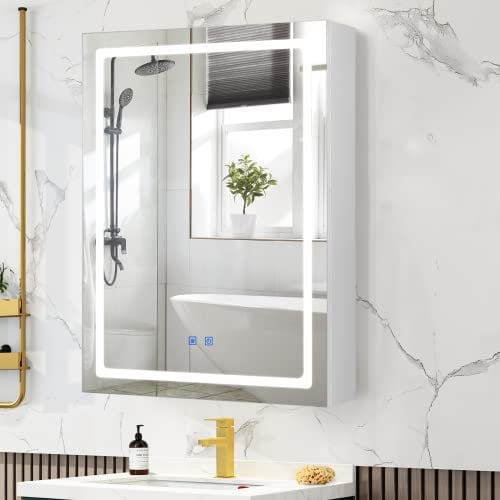 VOWNER Spiegelschrank Bad mit LED Beleuchtung, Spiegelschrank Badezimmer Spiegel, Badezimmerschrank mit LED Spiegel, Dimmbar, Beschlagfrei, mit Verstellbare Ablage (60 x 80 x 15 cm (B/H/T))