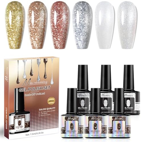 UV Nagellack Set - Gel Nail Polish mit 6 farbenfrohen, Langlebig Und Chipfest, Trocknet Unter UV-Lampe, Ideal Für Professionelle Maniküre Zu Hause, Perfekt Für Anfänger Und Profis