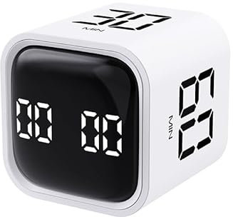 Temporizador de cubo con sensor de gravedad, temporizador de ejercicio, modos de vibración y silencio, temporizador personalizado de 5/10/30/60 minutos para trabajo, estudio, cocina (blanco)