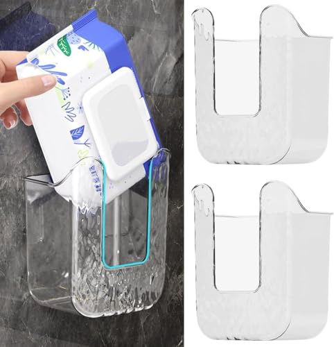 2pcs Wipe Holder Wall-Mount Wipes Dispenser Self-Adhesive Wipes Container,Refillable Wipes Container Box,Toilet Wipes Container,Clear Tissue Wipes Dispenser Paper Holder for Bathroom, Kitchen,Bedroom