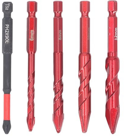 Forets Excentriques à Tête Inclinée de Haute dureté, 5 Forets Excentriques à Tête Oblique 6 Mm 8 Mm 10 Mm 12 Mm, Foret Hélicoïdal Excentrique Haute Résistance pour Bois de Pierre