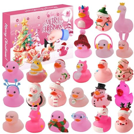 2024 Adventskalender Gummienten, Weihnachts-Countdown-Kalender Ente, Gummiente Spielzeug-Adventskalender 2024, Adventskalender 2024, Cartoon-Figuren Adventskalender Miniatur-Ente