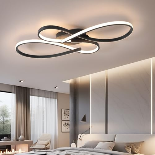 Aleaty LED Schlafzimmer Deckenleuchte Wohnzimmer Modern Schwarz Pendelleuchte Esstisch Kronleuchter Kreative Geometrie Design Schlafzimmer Deckenlampe Dimmbar mit Fernbedienung (L80cm)