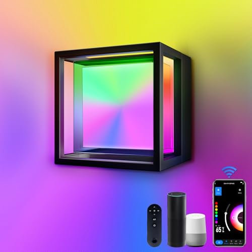 Smart Wandleuchte Aussen, IP65 Wasserdicht Außenwandleuchten Steuerbar per App/Sprache/Fernbedienung mit 54 Scene Modes, DIY Lichteffekte, Smart Outdoor Wandleuchte für Hof,Terrasse,Garten,1 Stück